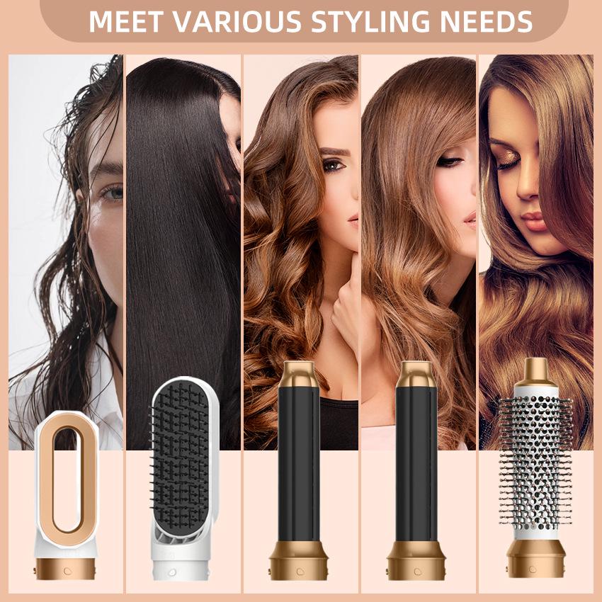 5-in-1 Multi-Function Hair Styling Tool: Hot Air Comb, Dual-purpose Hair Dryer, Straightener, Curling Iron