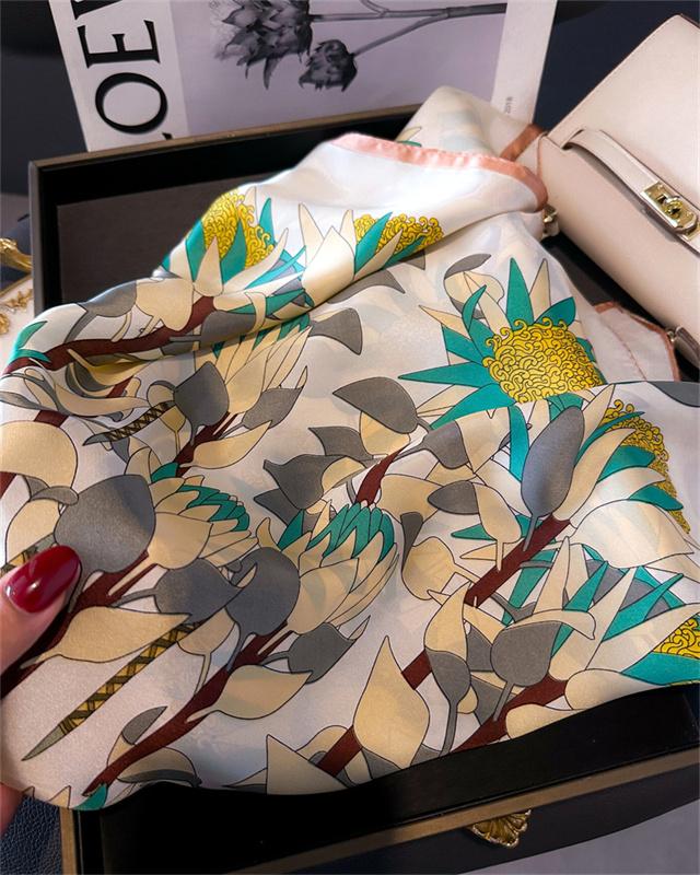 Luxury Silk Feeling Square Scarf Women  Print Satin Neckerchief Spring Hair Band Foulard Bandana Echarpe Tie Shawl Wraps