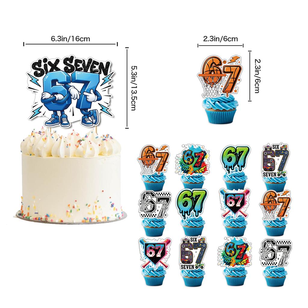 Funny Six Seven Party Decorations MemeThemed Set Includes Banner Cake Topper Cupcake Toppers Ballon 67 Round Sensory Compression Bouncy Durable