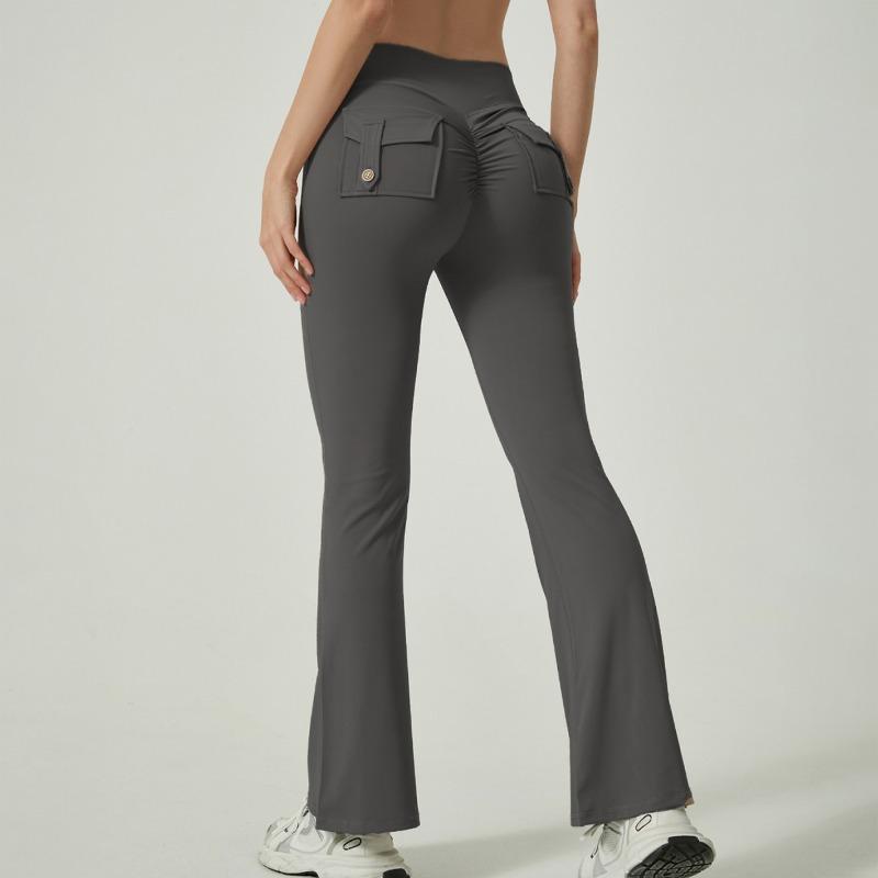 High Waist Pocket Yoga Pants Shorts Sports Women's Hip Lift Peach Hip Flared Fitness Pants