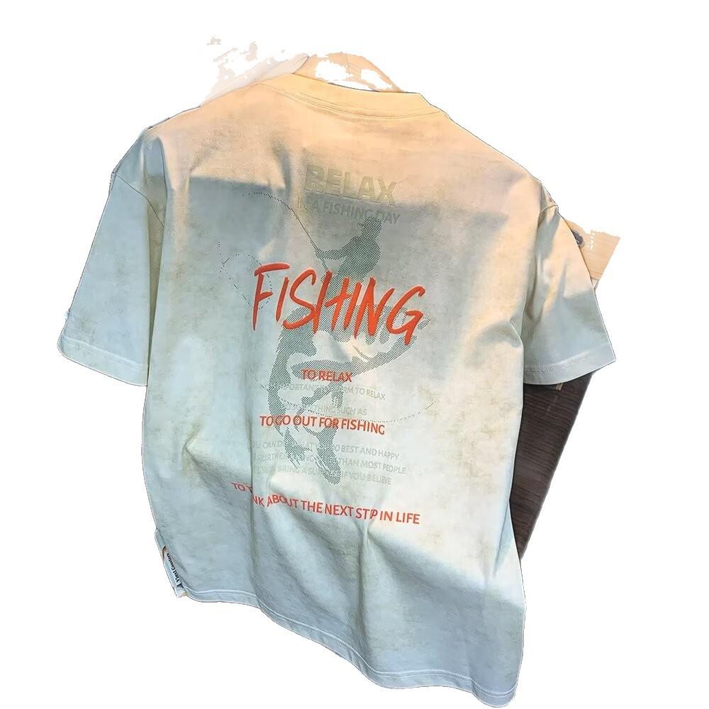 American Loose Short-Sleeved T-Shirt Men'S Heavy Trendy Printed Top T-Shirt Casual Shoulder-Down Half-Sleeved Men'S Clothes