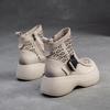 Johnature Breathable Hollow-out Boots Genuine Leather Lightweight Platform Sandals Thick Sole Women's Shoes