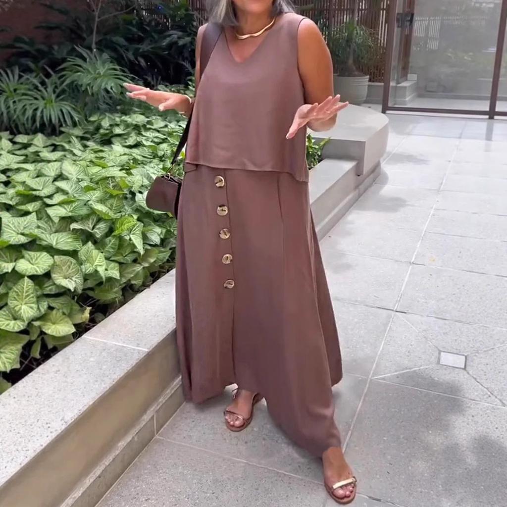 Women's Fashionable Casual Loose Sleeveless Plus-size Dress Set