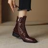 Fashion 2025 New Autumn Women Boots Square Toe Low Heel Women Shoes Genuine Leather Retro Brown Ankle Boots Block Retro Leather Boots