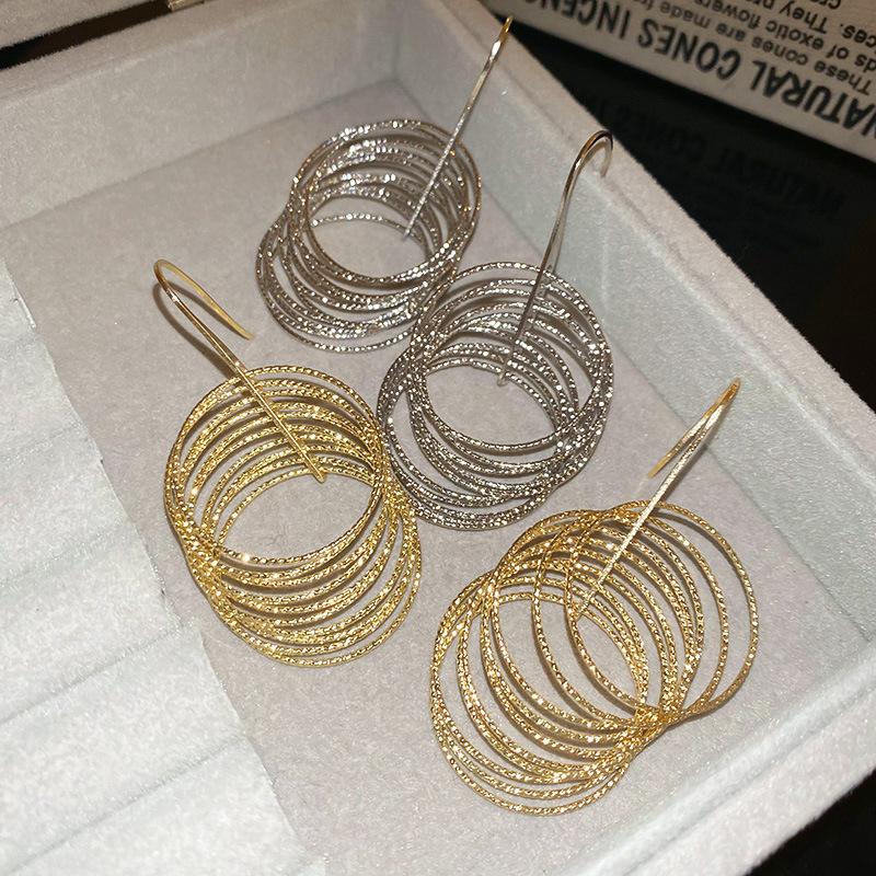 Exaggerated multi-layer circle geometric earrings, fashionable high-end temperament, ear hooks, cold wind earrings