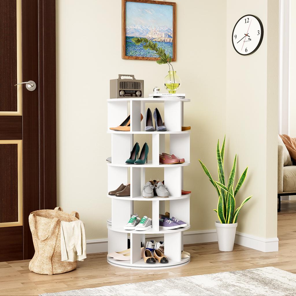 Shoe rack, rotating angle, white round, 5 levels, height 115 cm, width 60 cm