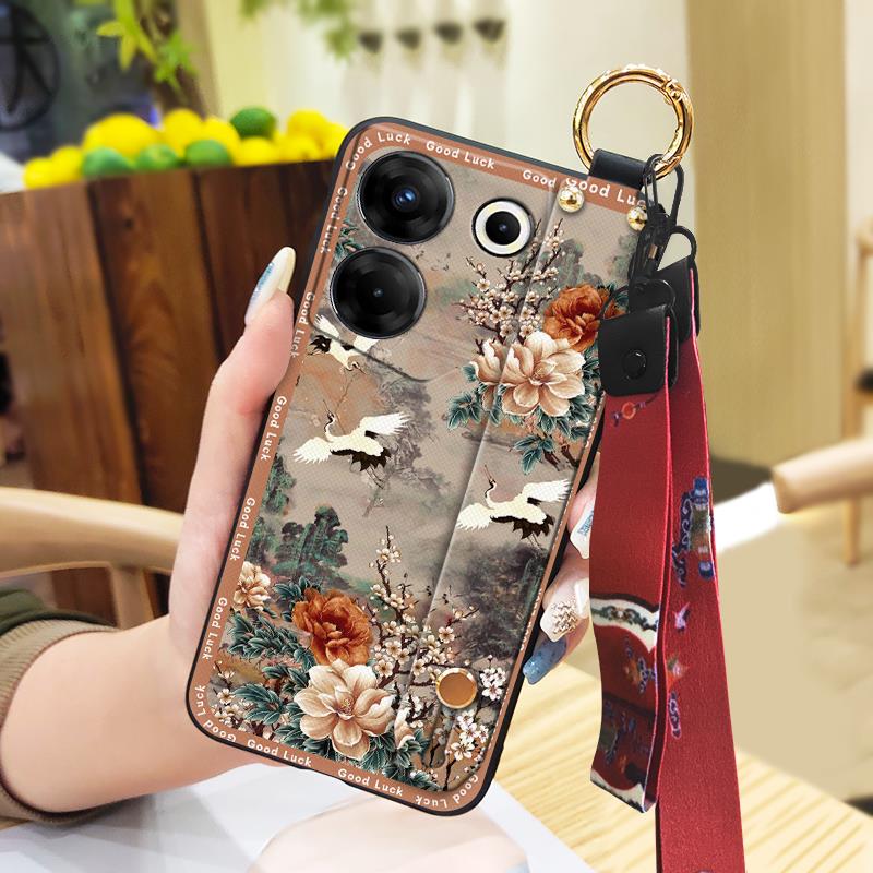 For Mom Chinese Style Phone Case For Tecno Camon20 Pro 5G/CK8n Fashion Wrist Strap Soft Case Phone Holder Dirt-resistant