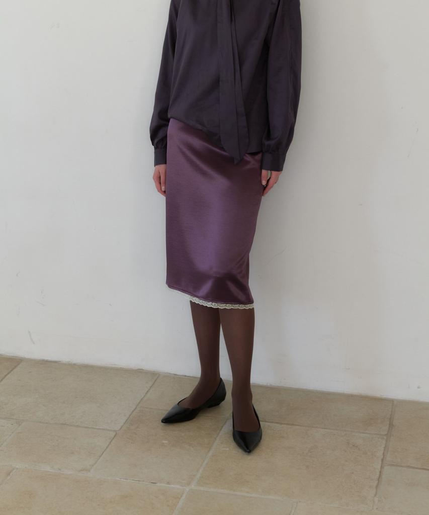 Aente Lace Satin Long Skirt - Purple