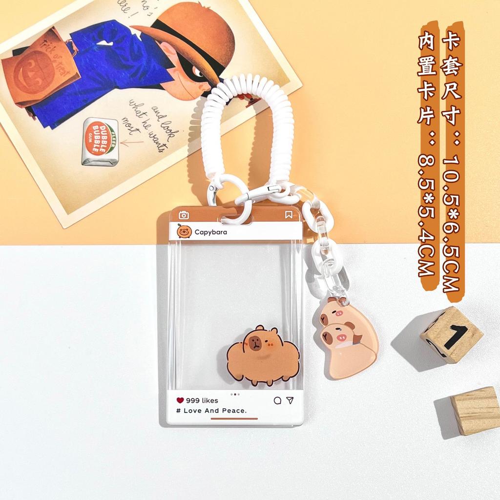 Cute Capybara Card Holder Cartoon Transparent Photo Card Holder Student Badge Protective Case ID Card Organizer Stationery Gift