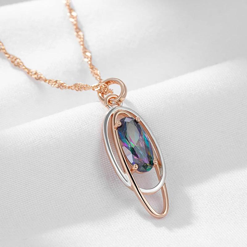 Trendy Gold Silver Color Double Geometric Oval Colorful Zircon Pendant Necklace for Women Light Luxury Jewelry