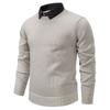 Men Light Gray Ribbed Crew Neck Fake Two Piece Long Sleeve Sweater