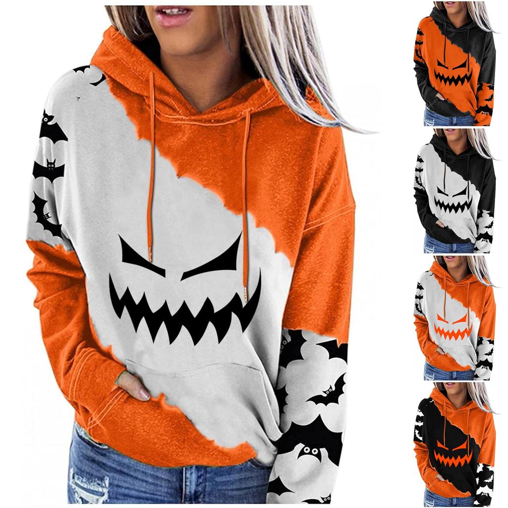 Women's Halloween Print Pullover Round Neck Drop Shoulder Long Sleeved Blouse