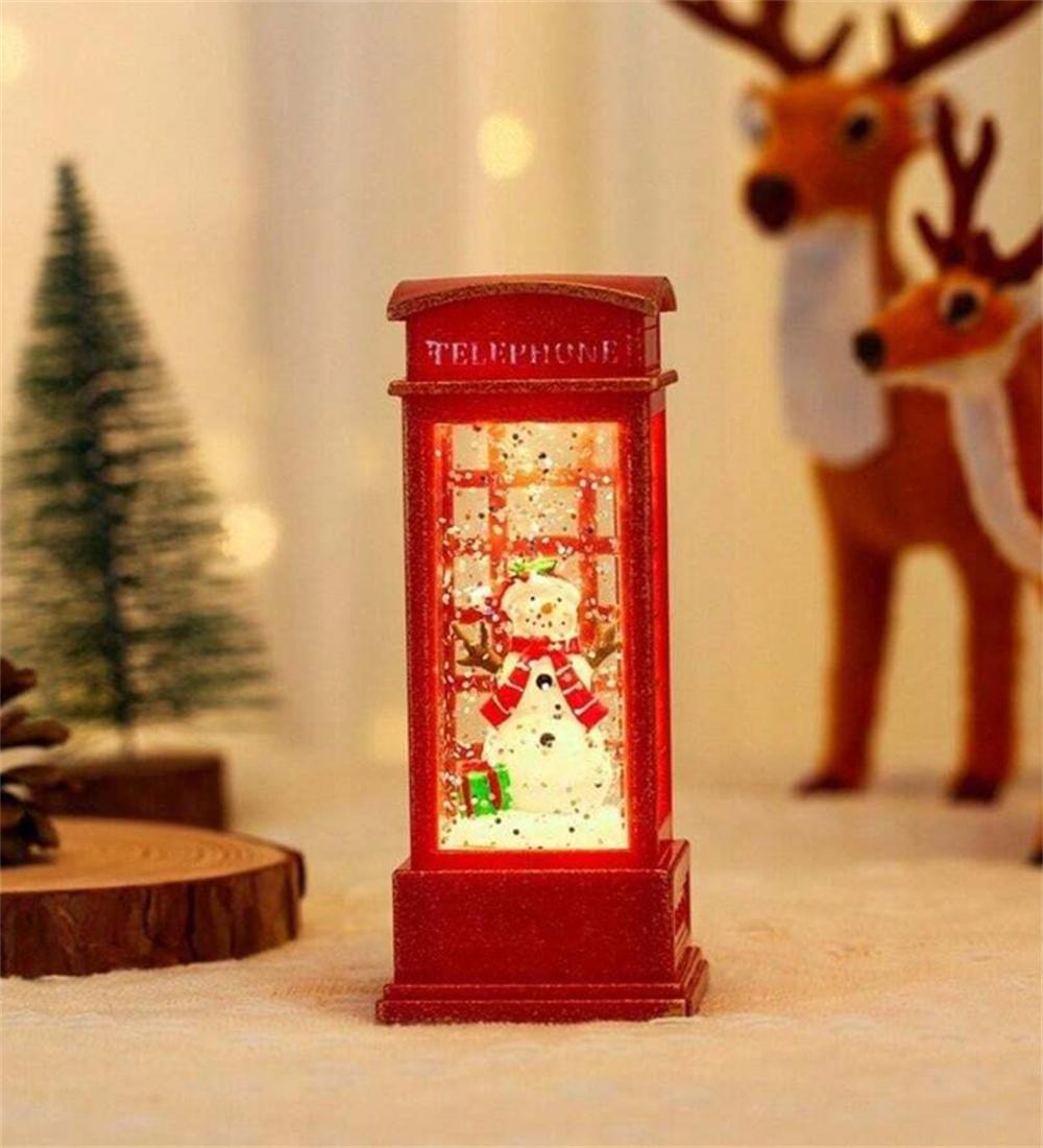 

Рождественская красная телефонная будка, украшение, елка, снеговик, фигурка Санта-Клауса, фонарь, лампа, светящиеся украшения, подарок для домашнего декора
