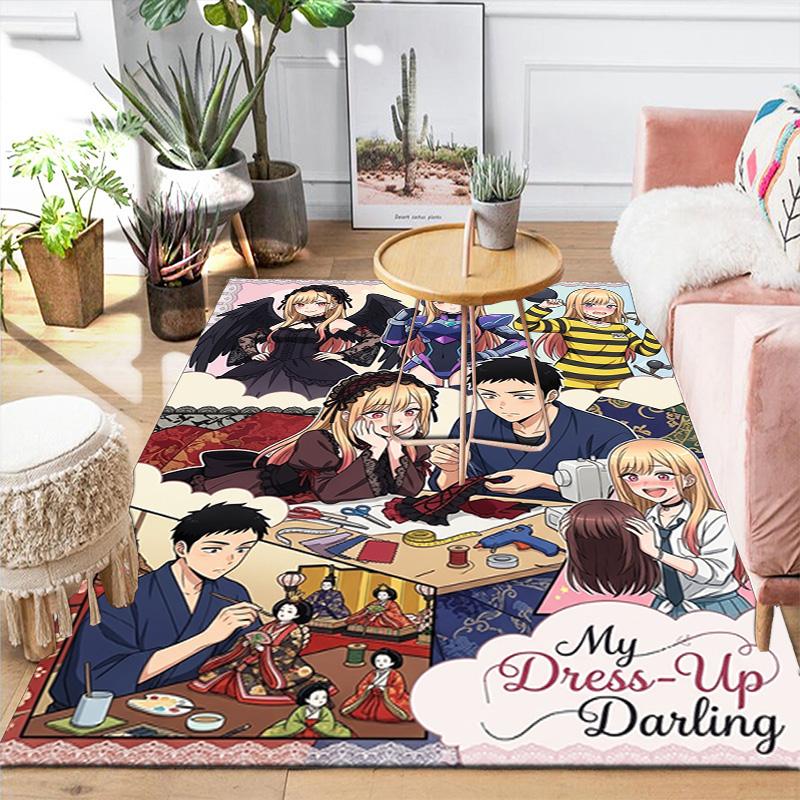 Household Area Rug, Trendy Cartoon Anime Printed Non slip Washable Soft Floor Mat for Kitchen Bedroom Living Room THW