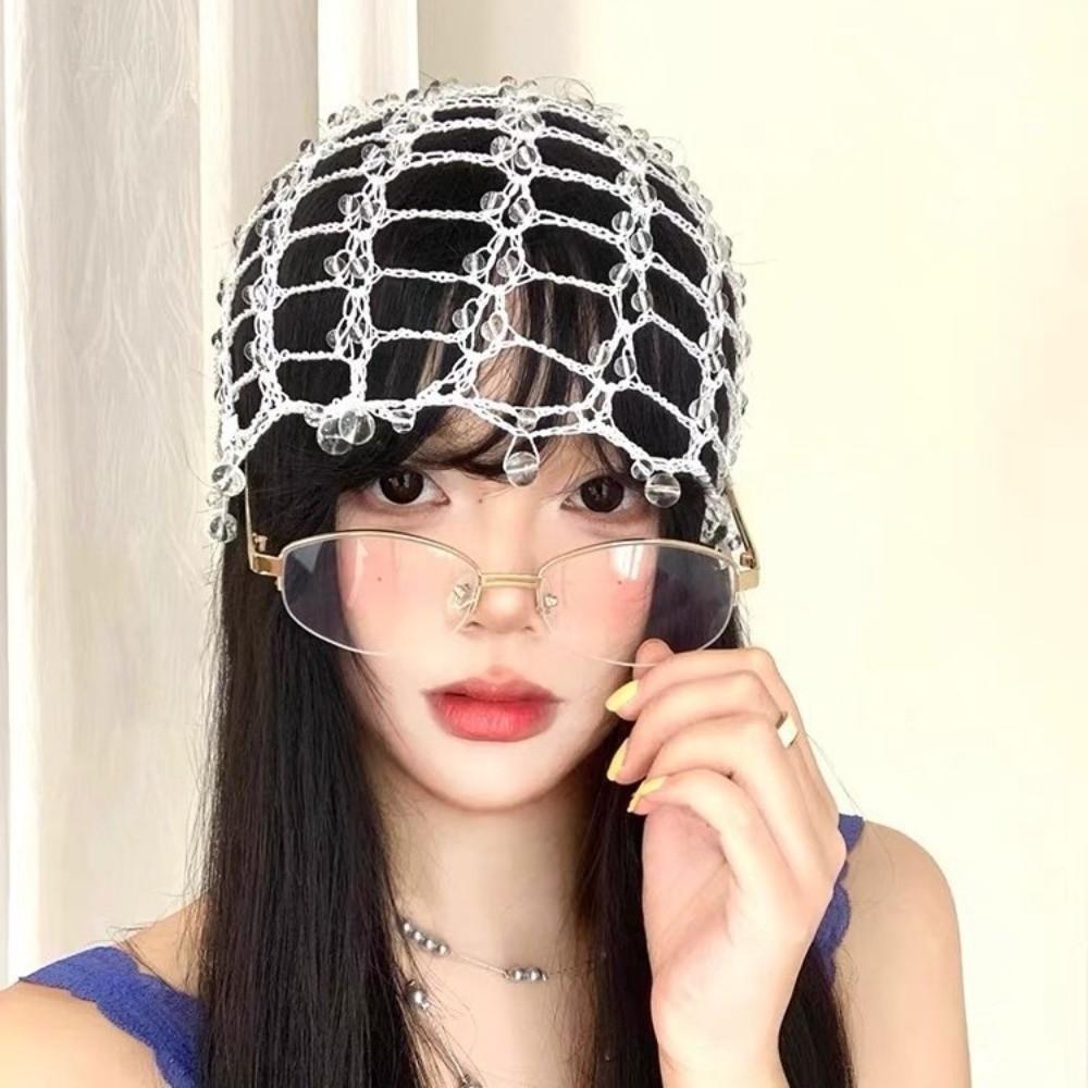 Handmade Chain Beaded Hats Punk Y2K Tassel Hollow Out Cap New Versatile Beanies Head Cover