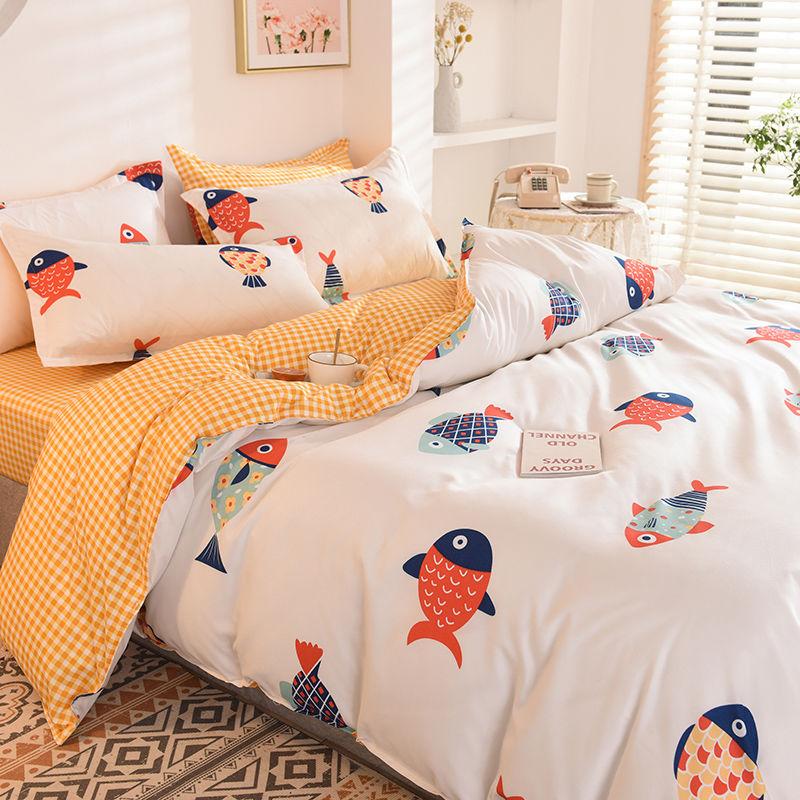 Four-piece Bedding Washed Cotton Single Double Student Three-piece Bed Linen Quilt Cover Pillowcase
