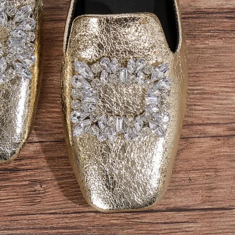 Women's Shoes 2024 Closed Toe Women's Slippers Summer Dress Slippers Women Crystal Square Button Flat with Plus Size Shoes Women