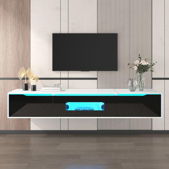 TV Cabinet, High-Gloss TV Cabinet, Color-Coordinated with Black and White, Featuring Color-Changing LED Light, Home