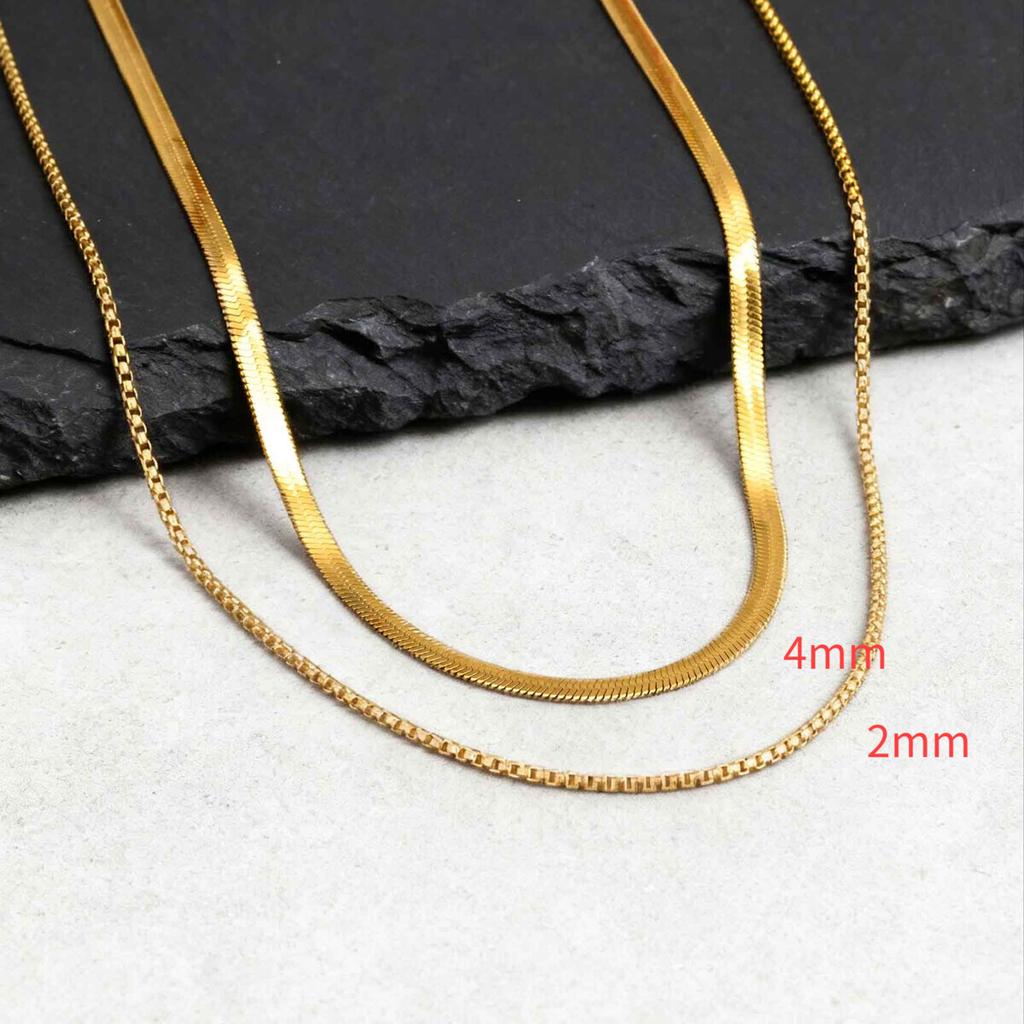 2pcs Chain Necklace for Men Boys,4MM Stainless Steel Flat Snake Chain Collars,2mm Silver Gold Color Box Chain Gift