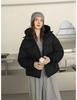 Short Cotton-padded Jacket With Imitation Mink Fur Hood
