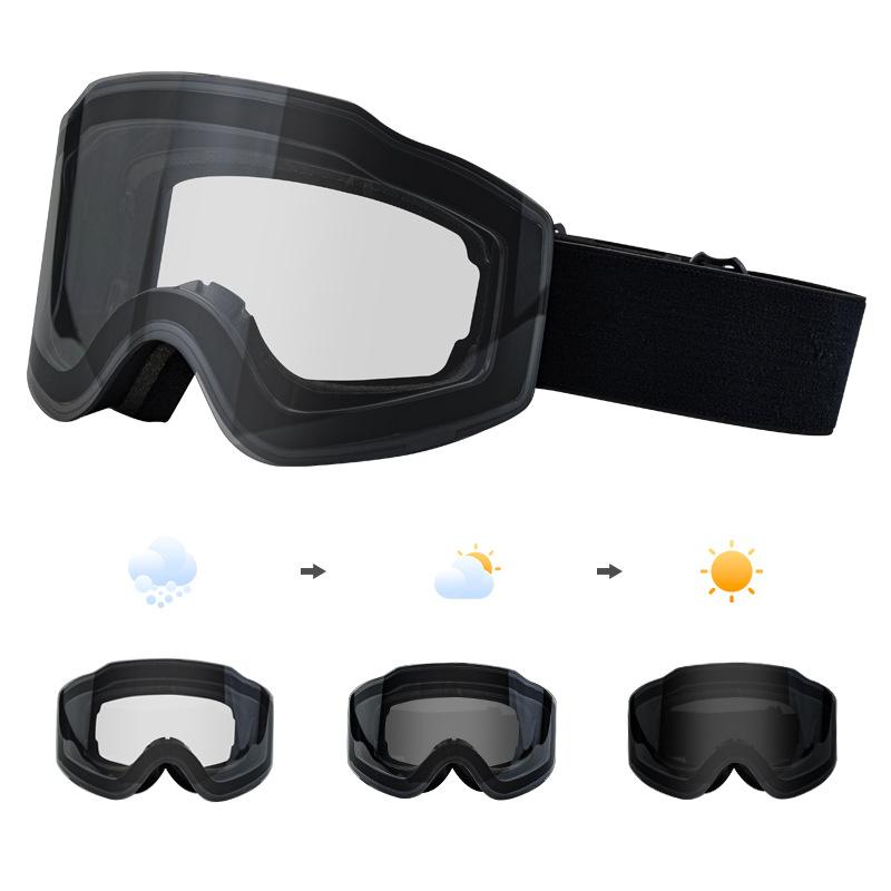 Magnetic Ski Goggles with Double-Layer Anti-Fog Large-Field-of-View Cylindrical Lens, Color-Changing Windproof Goggles for Mountaineering#7075