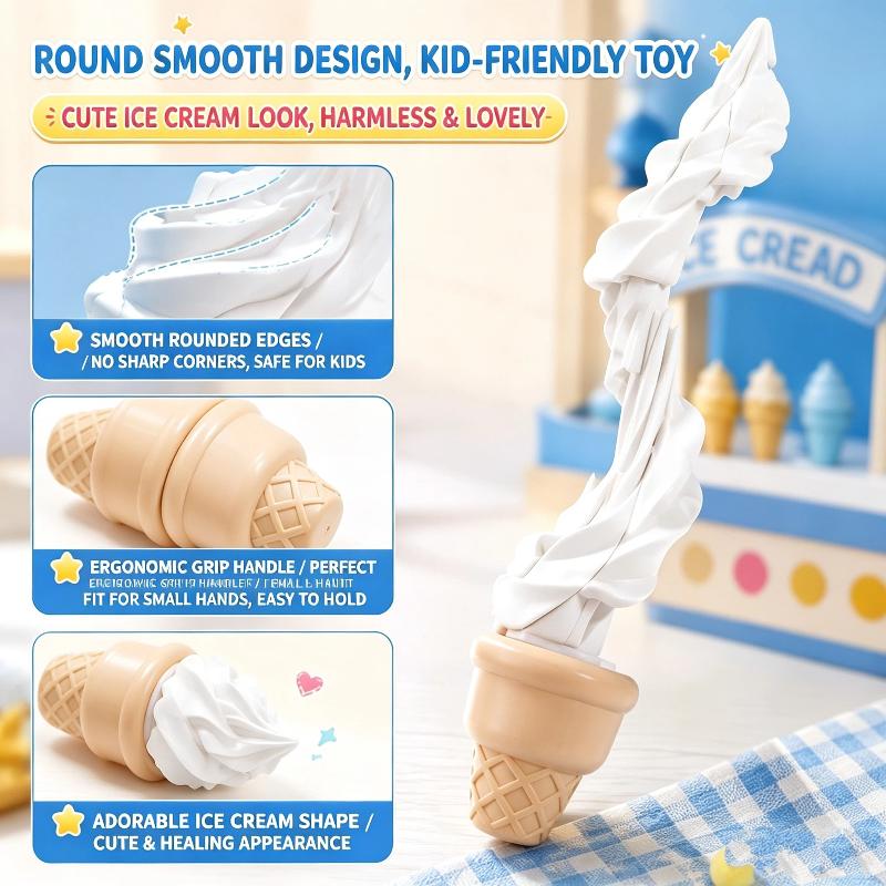 Retractable Realistic Ice Cream Fidget Toy Portable Stress Relief Toy for Adult Office Prank Parties Kids Birthday Gifts