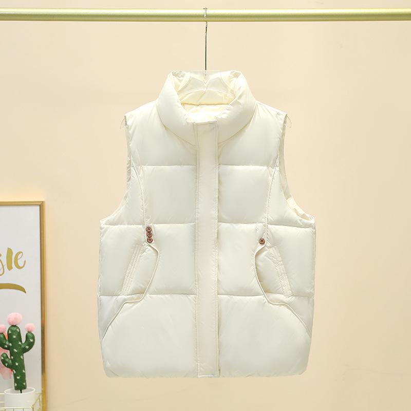 

Корейский легкий женский жилет без рукавов большого размера - воротник-стойка, карманы, осенне-зимний стиль. XXL белый