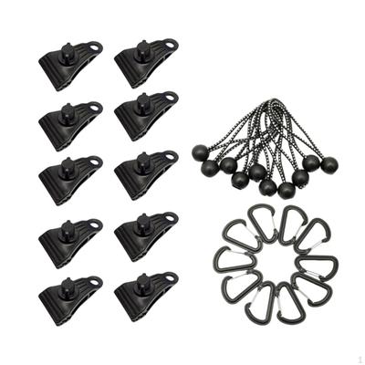 10x Camp Tent Clips Set Windproof Firmly Heavy Duty Reusable and 10 Carabiner for Outdoor