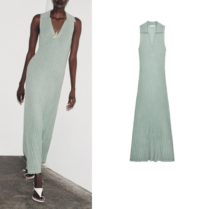 Summer New Product Women's Clothes Seaside Vacation Style Trim Knitting V-neck Sleeveless Long Dress 8779175