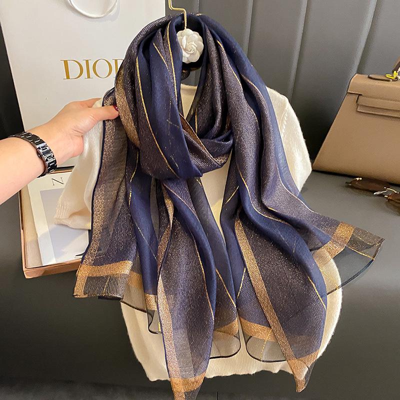 2023 Korean Fashion Striped Silk-Style Winter Shawl & Neck Warmer for Women