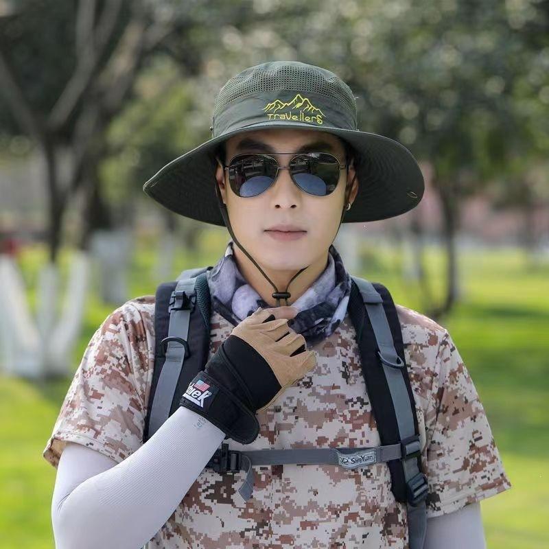 Bucket hat summer sun protection sun hat men's outdoor mountaineering fishing hat face protection neck integrated hat big brim sun hat
