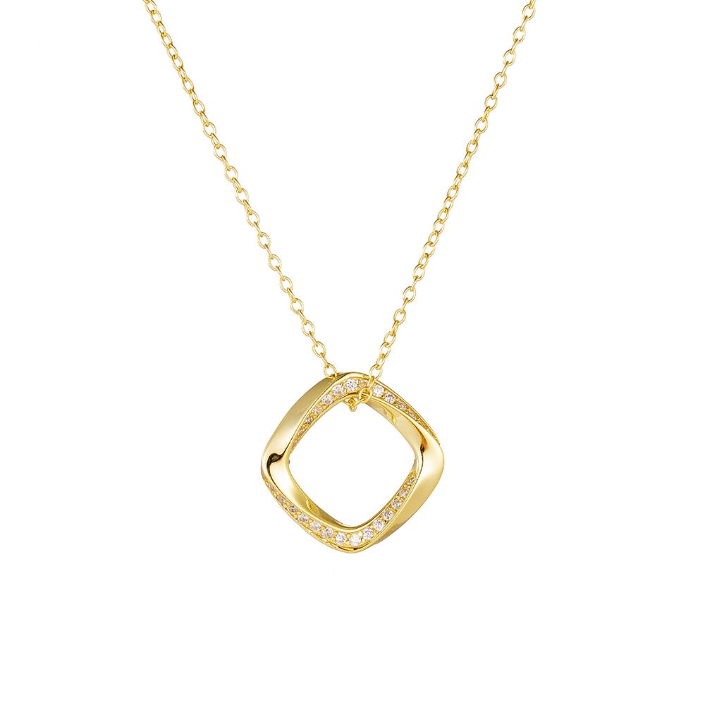 Custom Jewelry KSN27 Custom Fashion 925 Sterling Silver Micro Insert Zircon Geometric Square Pendant Necklaces Jewelry 16inches золотой