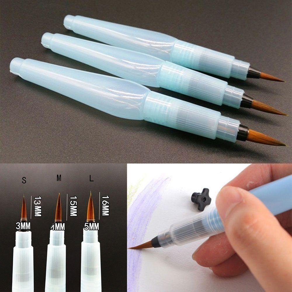 3Pcs Professional Plastic Drawing Pen Set Blue Easy to Use Water Color Brush Stationery Pointed Reservoir Brushes