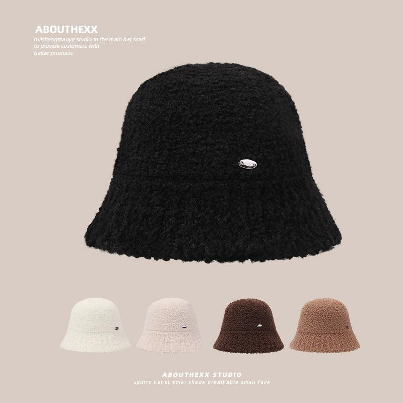 Autumn and Winter Lamb Wool Hat for Women Knitted Fisherman Hat Fashionable Casual Face Small Bucket Hat Warm Basin Hat Trendy