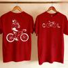 Couple Front Back Printed T Shirt Minimalist Cool Bicycle Word Front Unisex Riding Bike Holding Drink Line Art Casual Cycling Tees