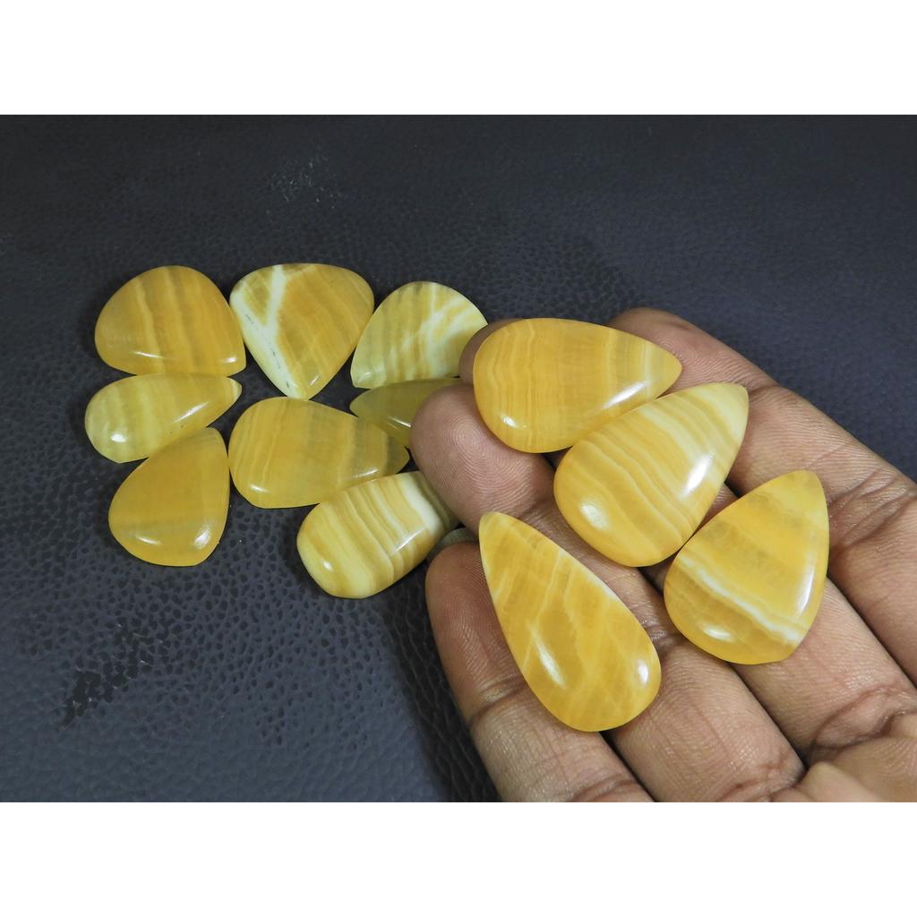 345Cts. Natural Yellow Lace Agate Pear Cabochon Loose Gemstone 12Pcs Lot C-238