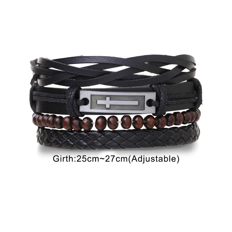 

Черный, 4 шт./компл., винтажные регулируемые браслеты-цепочки с крестиками, плетеные браслеты в стиле панк для мужчин, модные украшения