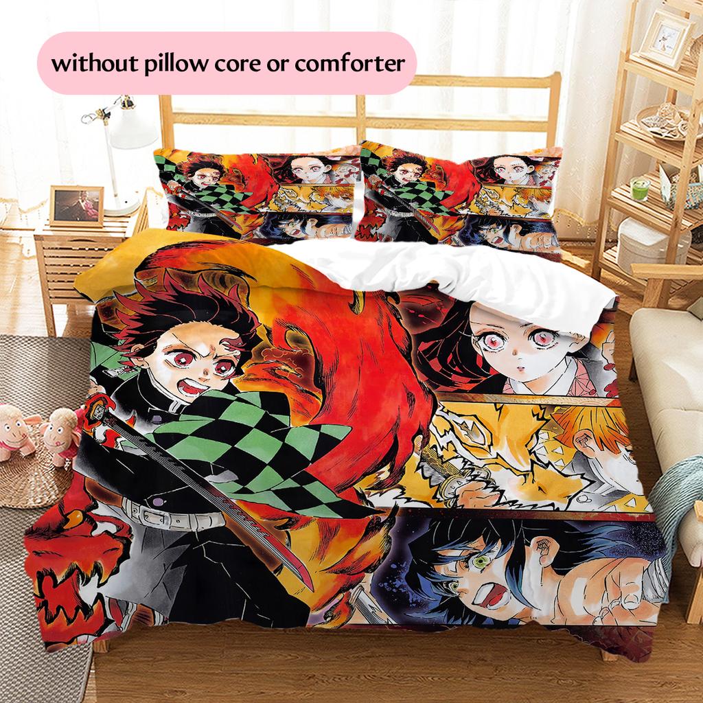Demon Slayer Colorful Art Bedding Set Duvet Cover Pillowcase No Filler, Soft Home Bedroom Decor, Perfect Gift for Fans.chl