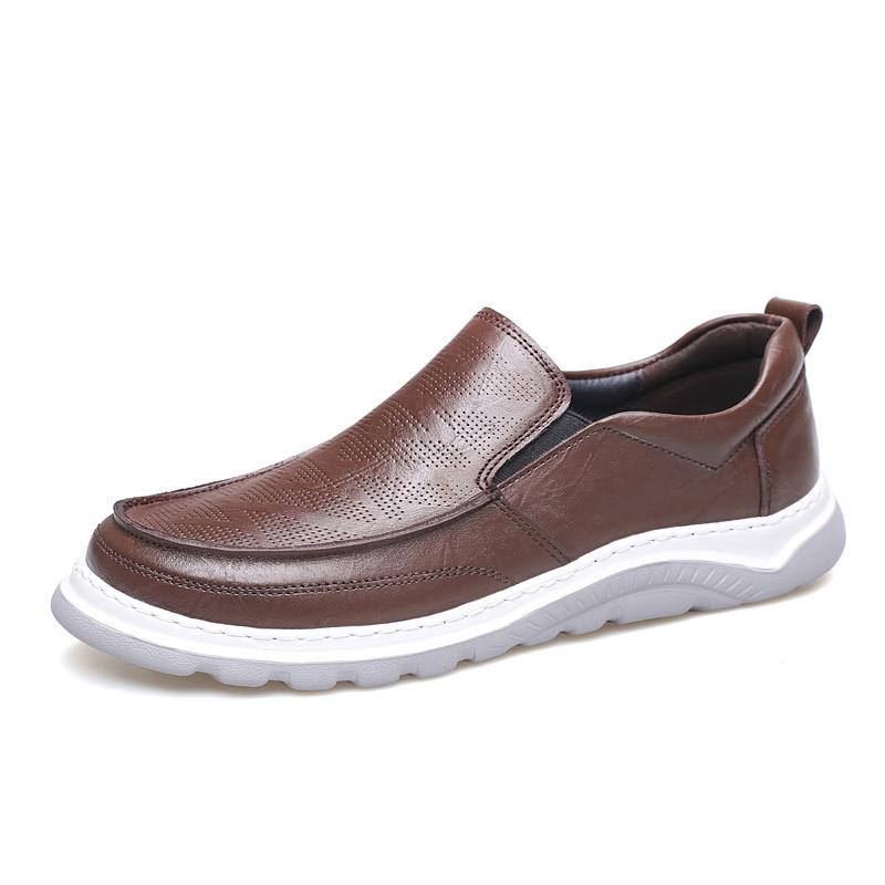 Fashion Soft Bottom Cowhide Loafers Men's Lightweight Slip-On Leather Shoes Wear-Resistant Driving Casual Shoes New Male Walking Flats