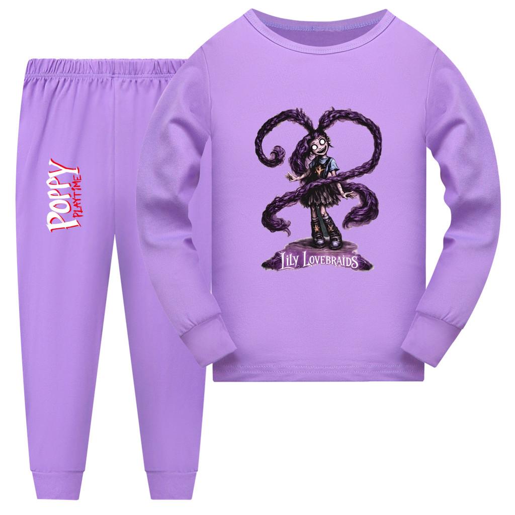 5582 2 шт./комплекта Детские Девочки Лилия Любовь Косы Принт Длинный Рукав Одежда для Сна Пижама 110cm фиолетовый
