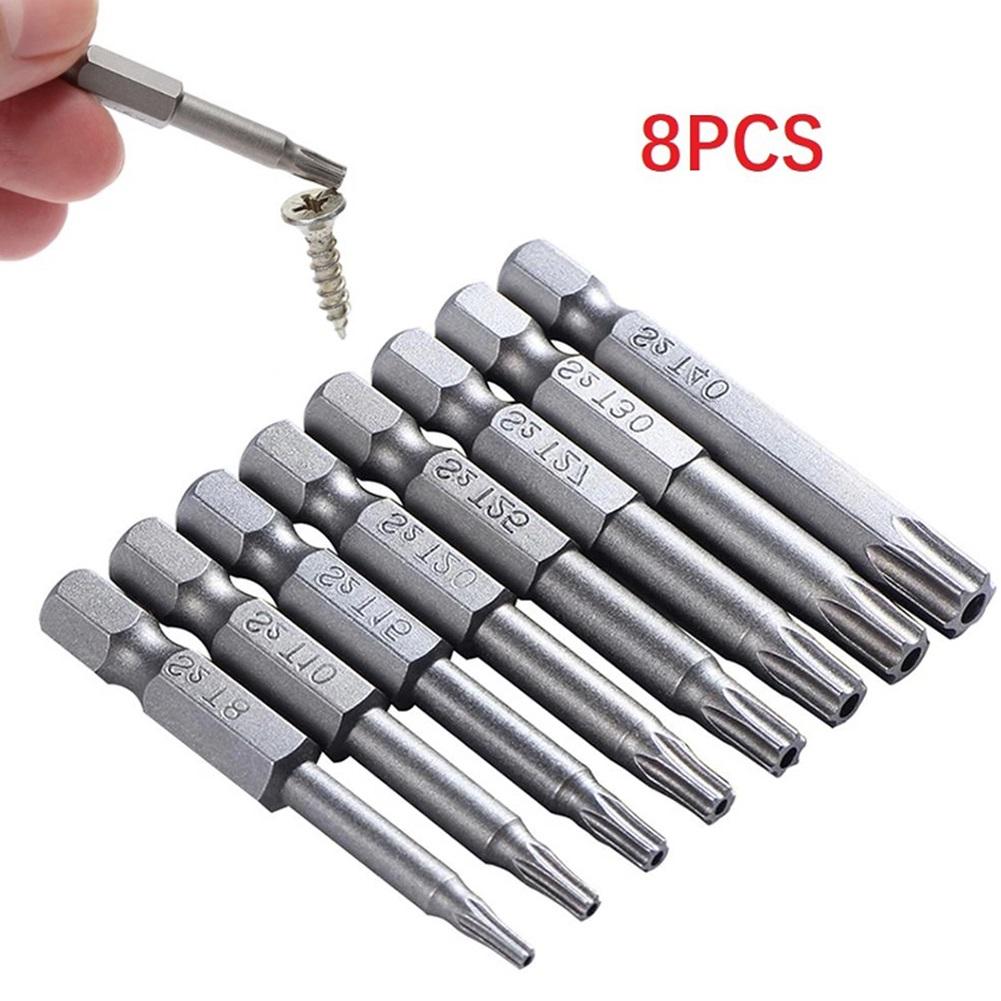 8*Torx Screwdriver Bit Set 50mm Long 1/4 Inch Hex T8/T10/T15/T20/T25/T27/T30/T40 For Electric Hand Screwdrivers Electric Drill