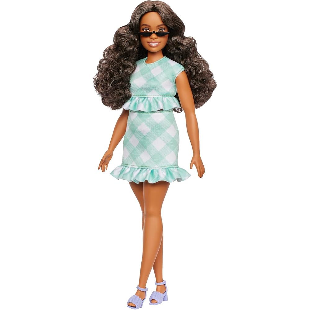 Barbie Fashionista Green Gingham Dress Doll Playset for Kids Age 3 and Up