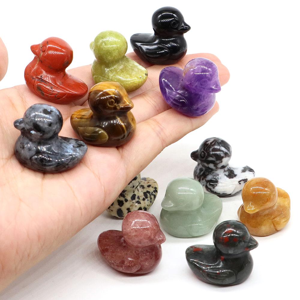 1.2" Little Duck Statue Natural Stone Reiki Healing Crystal Amethyst Tiger Eye Animal Figurine Gemstones Crafts Home Decor Gifts