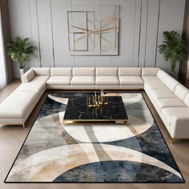 Alfombra Geométrica Abstracta de Lujo Moderno para Sala de Estar Diseño Negro Dorado Decoración del Hogar Interior Alfombra de Área Grande Decoración del Hogar de Lujo