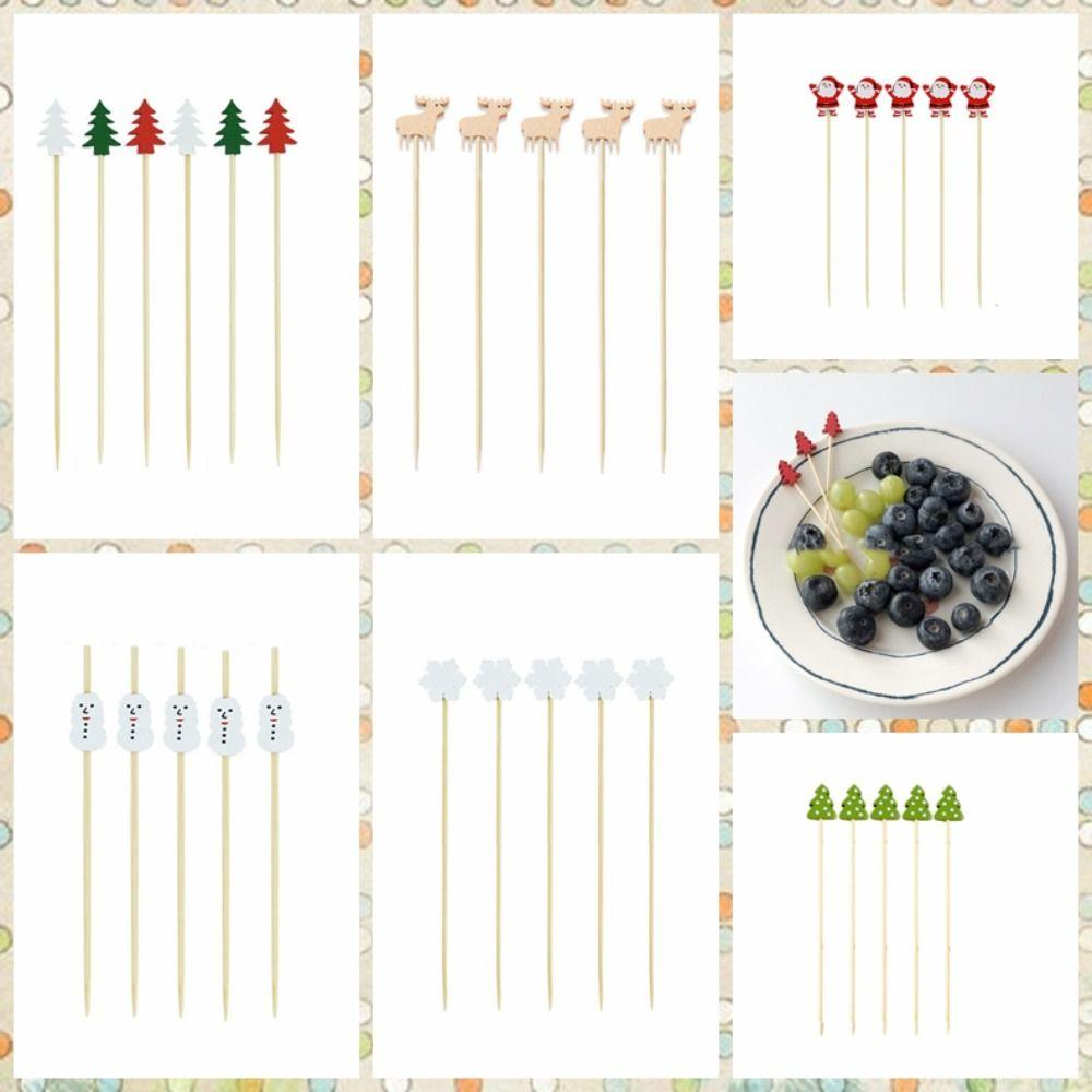 

100Pcs/set Smooth Surface Christmas Fruit Sticks Disposable Cocktail Bamboo Sticks Salad