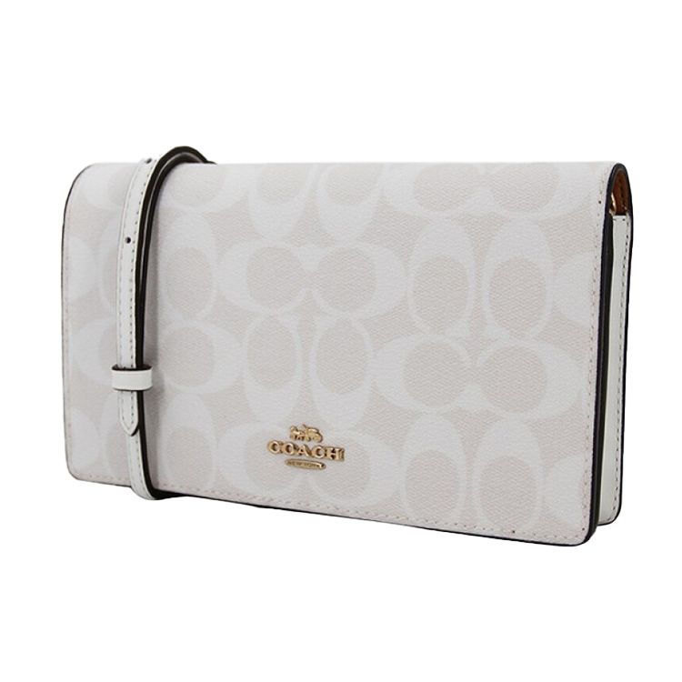Coach Anna 20 Monogram Flap Canvas And Leather Shoulder Bag Women bags Glacier-White 3036-IMRFF