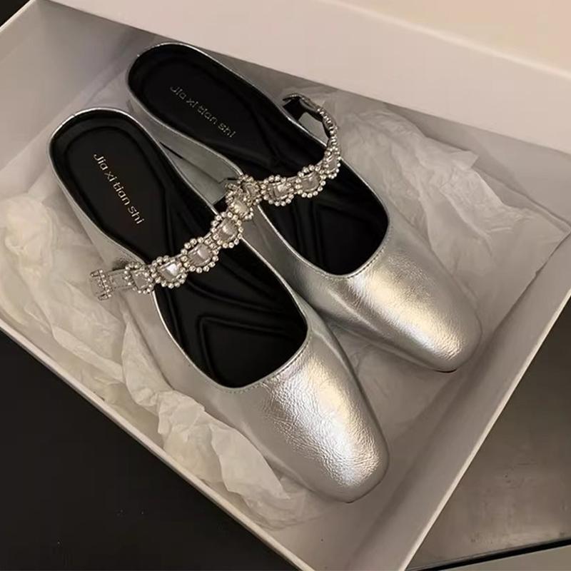 Fashion Flats Women Slippers Crystal Dress Slingback Summer Shoes New Woman 2025 Fashion Brand Sandals Elegant Cozy Luxury Ladies Shoes