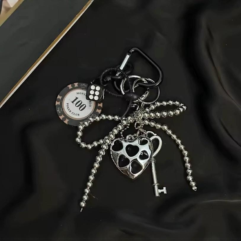 new product lovers silvery love heart chip Backpack pendant bowknot beads Key Chain decoration