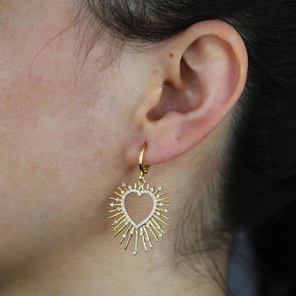 Fashion Heart Shape Charm Dangle Earring Sun Burst Spike Women Trendy Jewelry Accessories for Women