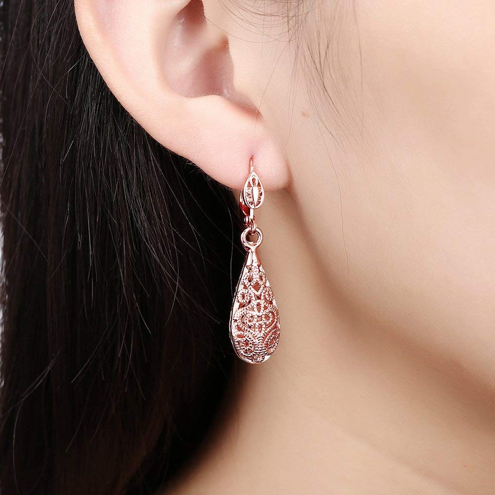Rockyu Jewelry Brand Popular Earrings Hoop Silver Platinum Pink Gold Dangling Simple Drop Earrings Fashion Accessories Women's (PinkGold)